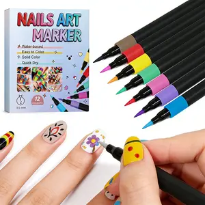 12 Color Quick-Dry Long-Lasting Waterproof Gel Nail Design Pen, Precise Tip 3D Nail Art Pen, DIY Nail Art Marking Doodle Pen
