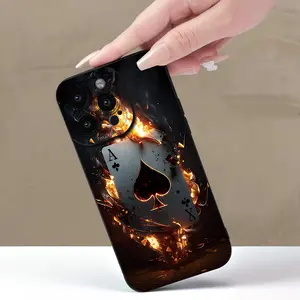 Burning Poker Ace of Spades Print Matte Black Anti-Fingerprint Phone Case - Full Lens Coverage & Shockproof for Iphone 16/15/14/13/12/11/8/7, Pro Max to SE - Premium Gift for Friends