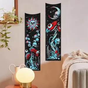 Skull & Mushroom Pattern Tapestry, 2pcs/set Fantasy Plant Pattern Tapestry, Wall Hanging Decor for Home Living Room Bedroom Wall Tapestries
