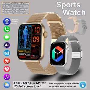 Men's and women's smart sports watch, 1.83-inch HD touch screen, wireless calling, AI voice assistant, over 100 sports modes, pedometer, blood pressure and heart rate sports tracker, Milanese stainless steel strap, silicone strap, waterproof watch.