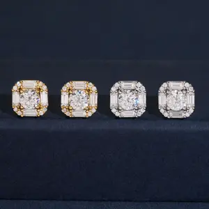 Square Baguette Halo Stud Earrings Lab Diamond – 14k Gold