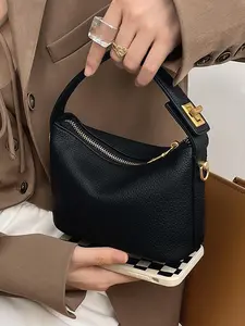 Women's Solid Color Handbag, 2024 New Style Pu Leather Zipper Shoulder Bag for Daily Used, Casual Trendy Versatile High-quality Daily Commuting Bag