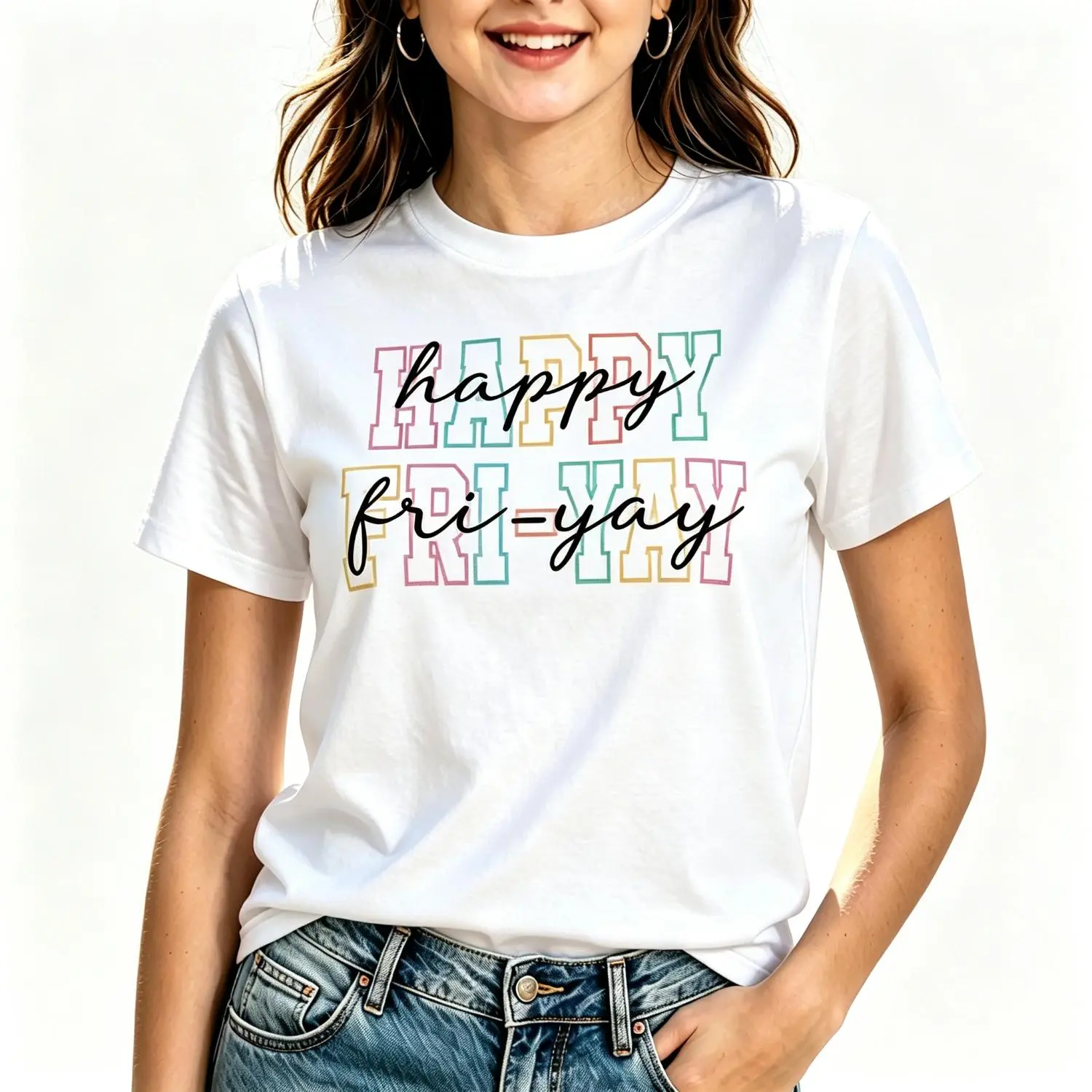Women Happy Fri-Yay Friday Lovers Tee Teacher Fri Yay Weekend Performance T-Shirt