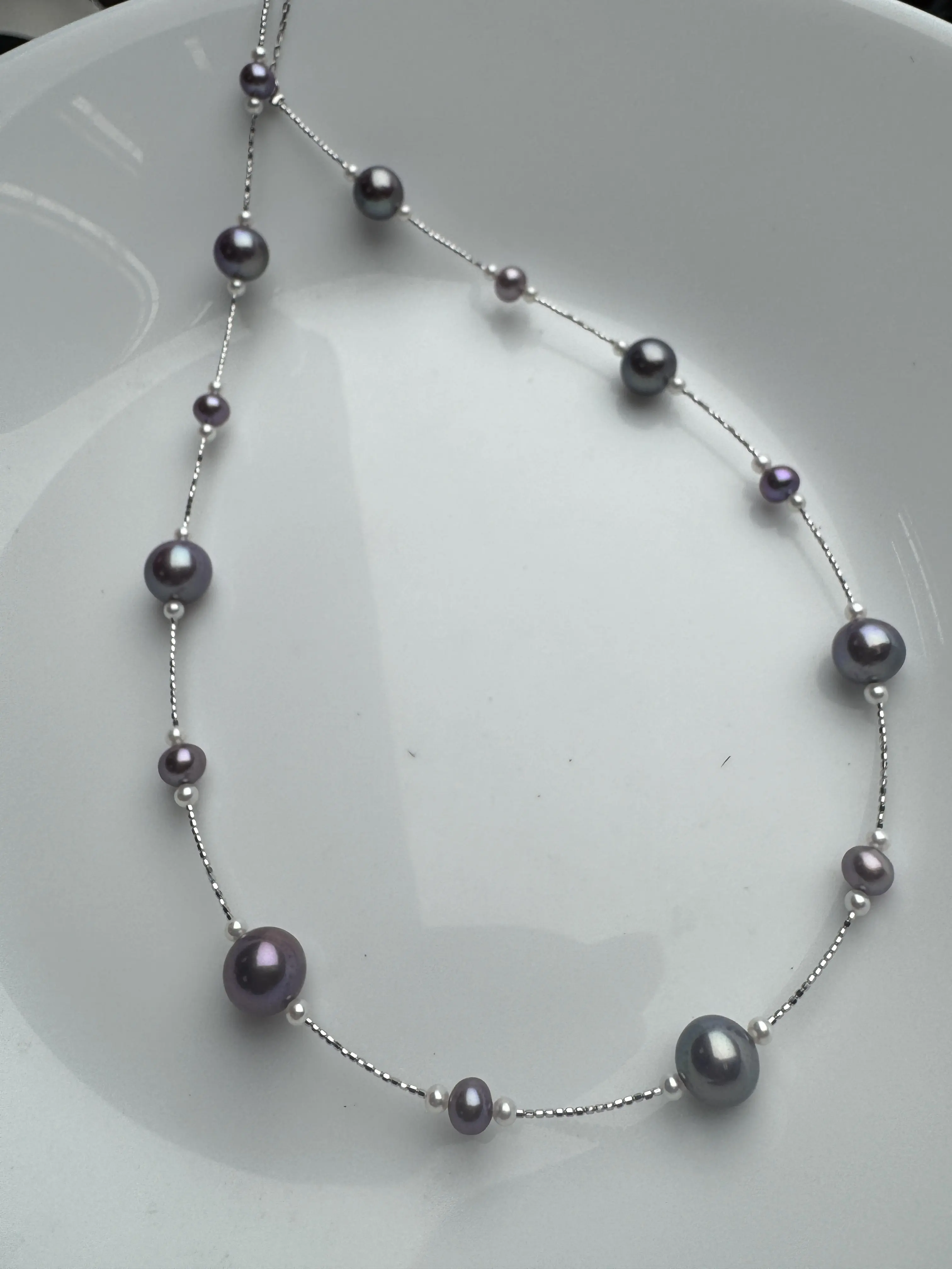 dx0002 Purple Freshwater Pearl Dainty Silver Necklace Elegant Daily Jewelry
