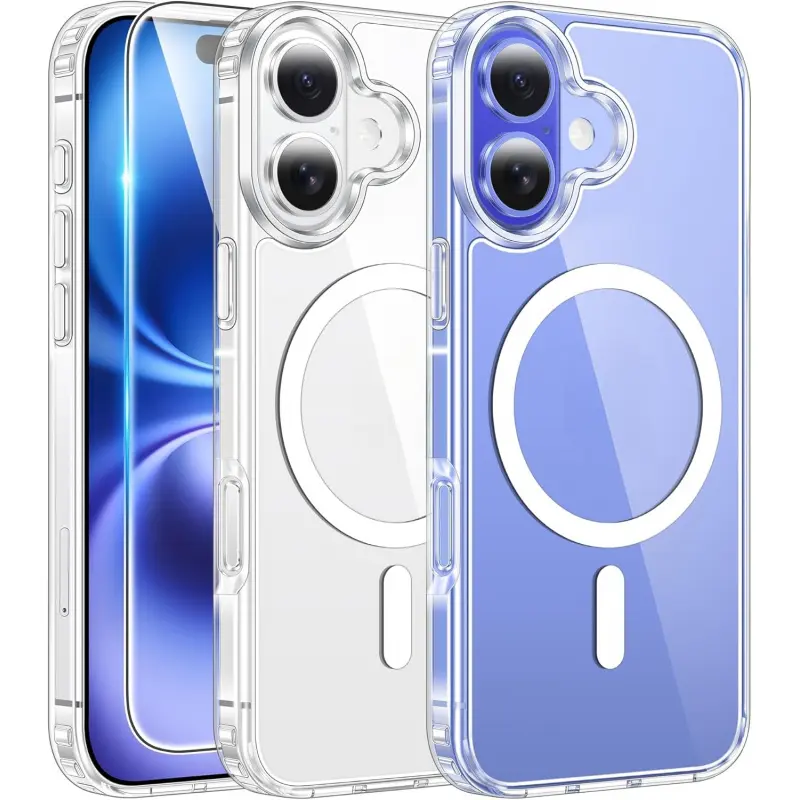 （2PCS Screen Protector）phone case for iPhone 17 16 15 14 13 12 pro max Plus,16e, Case: Clear Magnetic Phone Cases with Magsafe Slim Anti Yellowing Rugged Shockproof Protective Transparent Cell Phone Cover,back to school,back to school haul