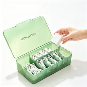 Large 7-Compartment Transparent Storage Box, Dustproof Lid, Ideal for Bedroom/desk/living Room, Includes 10 Cable Organizers & Labels