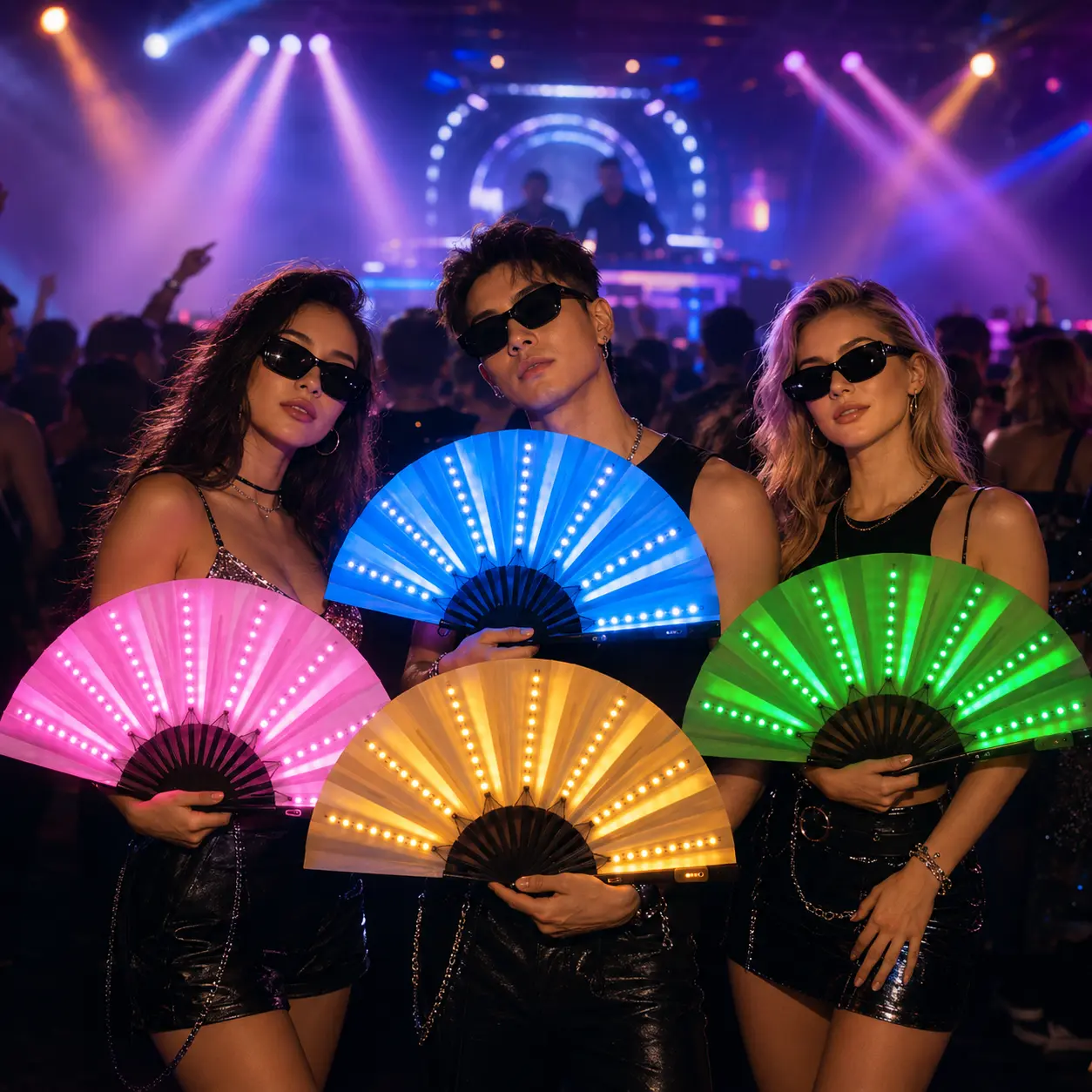 LED Light-Up Folding Hand Fan with 7 Light Strips, Decorative Dance Fan for Rave, Music Festival, Concert, Club, Party Performance and Holiday Events