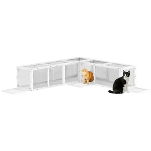 PawHut Cat Tunnel Outdoor, Wooden Cat Tube with Combinable Design, 8 Doors, 98" Cat Toys for Kitty, Puppy, Pet, White
