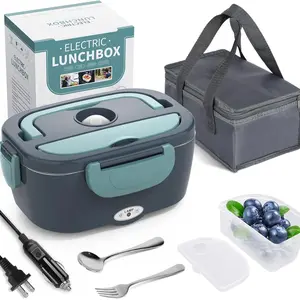 3 in 1 Electric Lunch Box Food Heater for Adults with Fork Spoon and Insulated Carry Bag - Portable Food Warmer for Car/Truck/Office - Tableware, Line