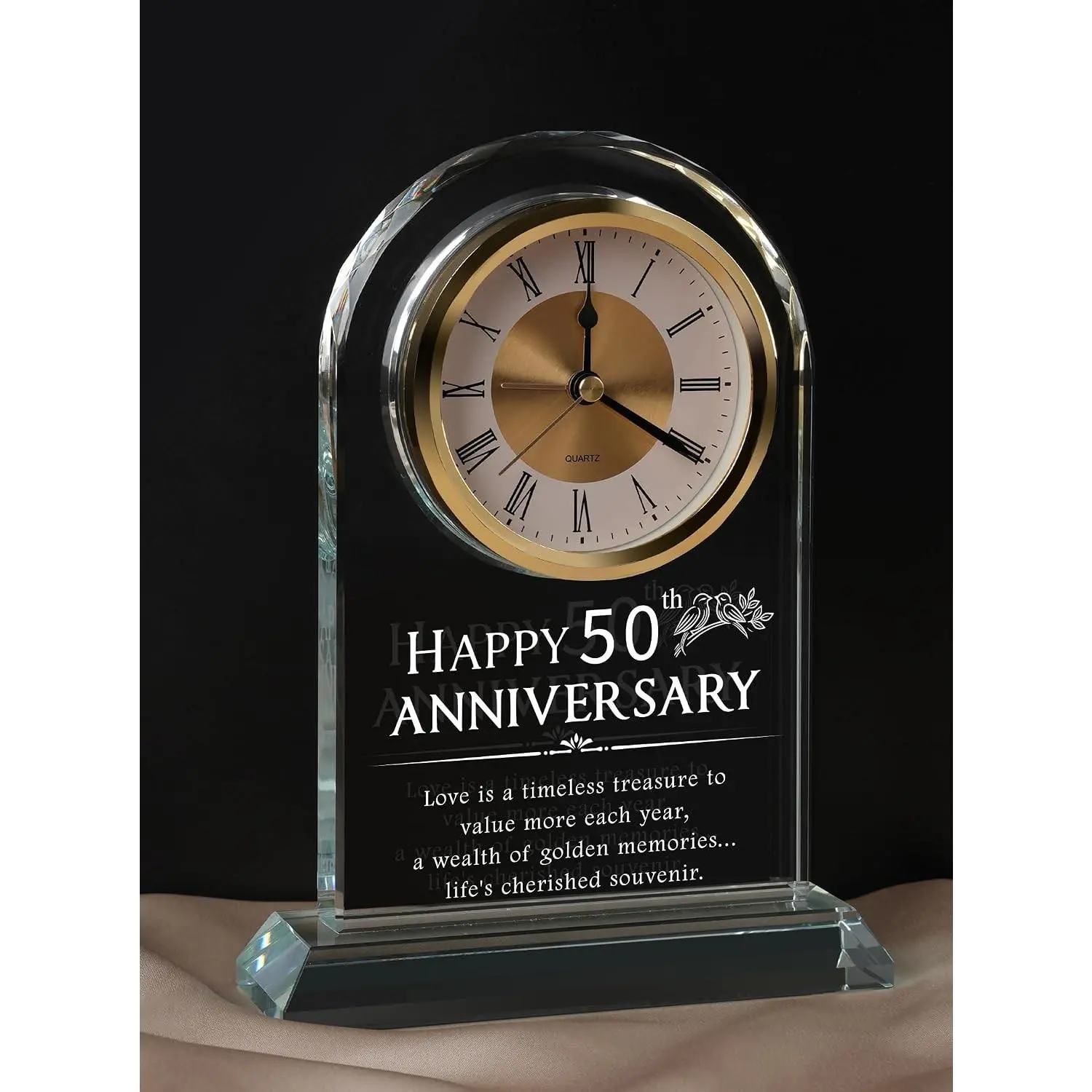 Timeless Anniversary Clock - Perfect 50th Wedding for Parents, Couples, Women & Men - Unique Golden Ideas for Husband & Wife - Elegant Alarm Clock