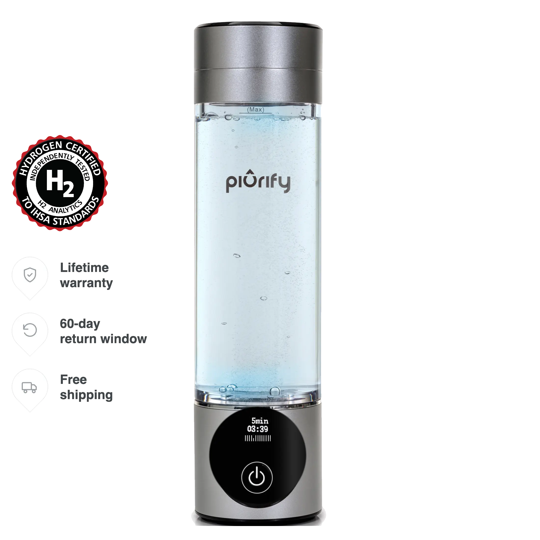 PIURIFY Hydrogenator® Hydrogen Water Bottle - Silver
