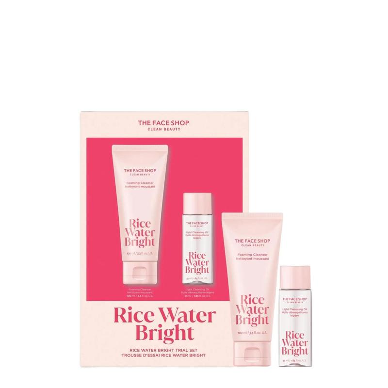 [THE FACE SHOP] Rice Water Bright Double Cleansing Trial Set - Deep-Clean Foam Cleanser + Mini Cleansing Oil Set for Makeup Removal & Pore Purifying l Korean Skincare
