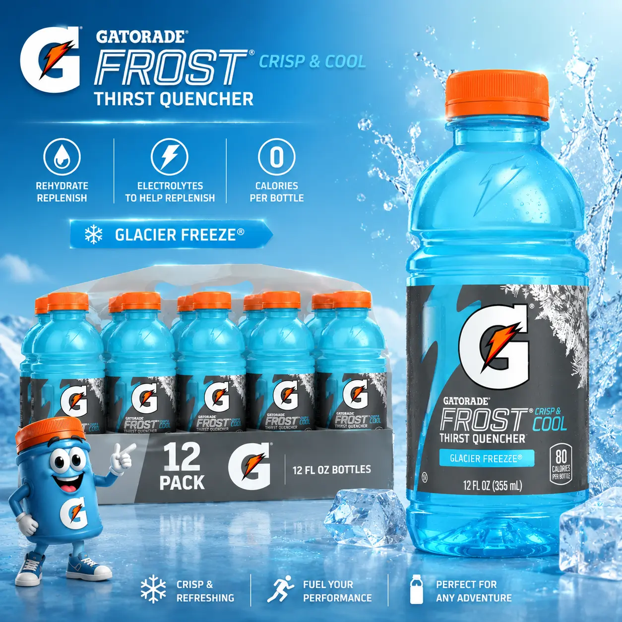 Gatorade Thirst Quencher Energy Sports Beverage - Allergen-Free, Glacier Freeze Flavor, 12 Fl Oz (Pack of 12)