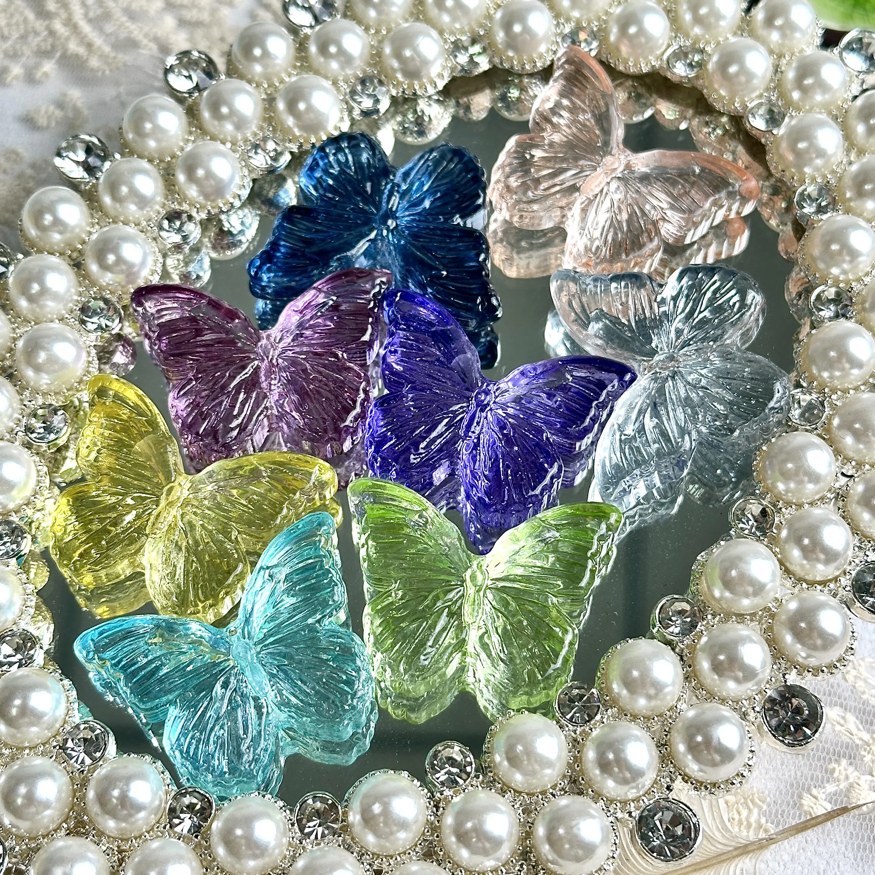 【B1-10】【For Jewelry】Large Transparent Butterfly  Glass Bead (38mm*29mm) /75ML