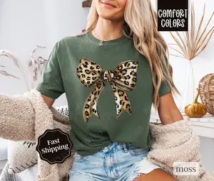Leopard Bow Shirt Comfort Colors,  Coquette Cheetah Tshirt
