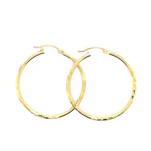 14k Yellow Gold Diamond Cut Hoop Earrings | 1.25"