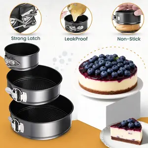 Non-Stick Carbon Steel Cake Molds Set, Lockable Bottom, Versatile Use, Perfect for Baking Cheesecake, Mousse, Tart, Holiday Baking, 3-Piece Round Mold