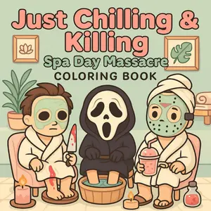 Just Chilling & Killing: Spa Day Massacre Coloring Book for Adults: Funny and Spooky Spa Horror, Creepy Inspired Characters in Relaxing Self-Care Scenes – Perfect Gag Gift & Stress Relief Activity. Paperback