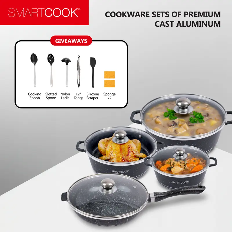 Smartcook Aluminium Non-Stick Cookware Set - Ceramic Anti-Adhesive Pots, Frying Pan with Glass Lids, Dishwasher-Safe Kitchen Utensils for Everyday Cooking, Meal Prep, Non Stick Cookware Sets
