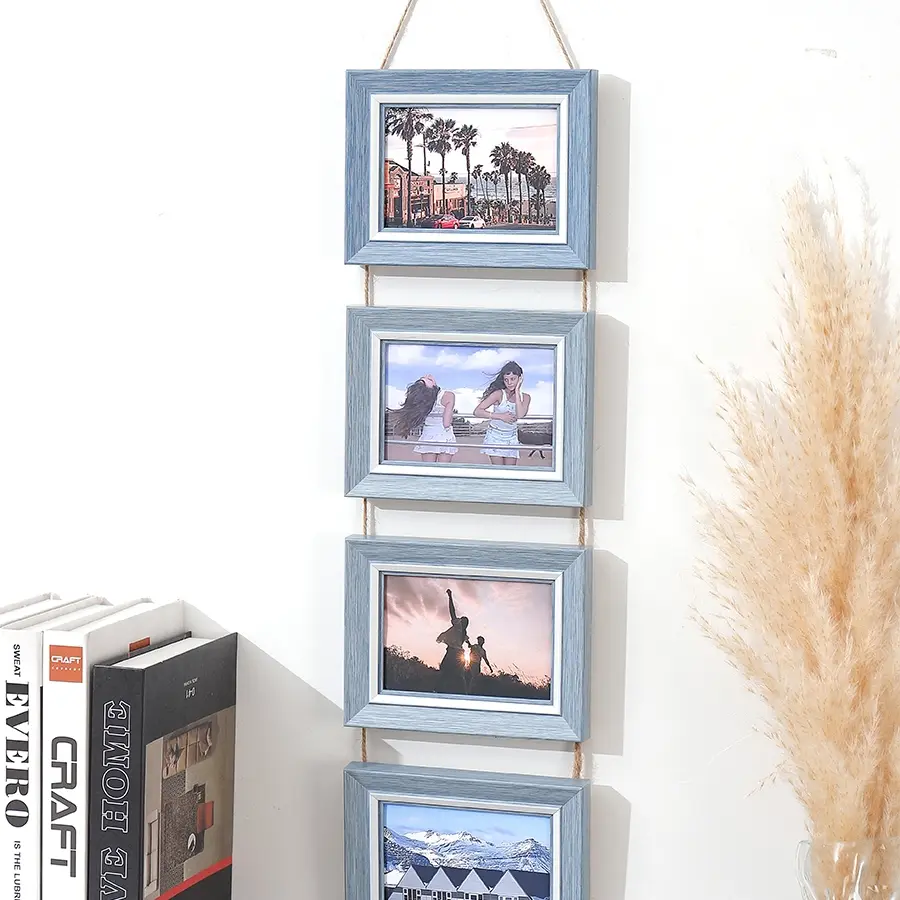 Creative Wall Mounted Decorative Picture Frame Set, Hemp Rope Hanging, 4x6 Inch Four-Panel Home Decoration for Bedroom Living Room Corridor, Photo Frame, Wall Picture Frames