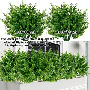 Artificial Flowers for Outdoors 10 Bundles, UV Resistant Decorative Boxwood Shrubs, Artificial Eucalyptus Fake Plants, Faux Plastic Greenery Ornaments, Gift, Faux Flower Decoration