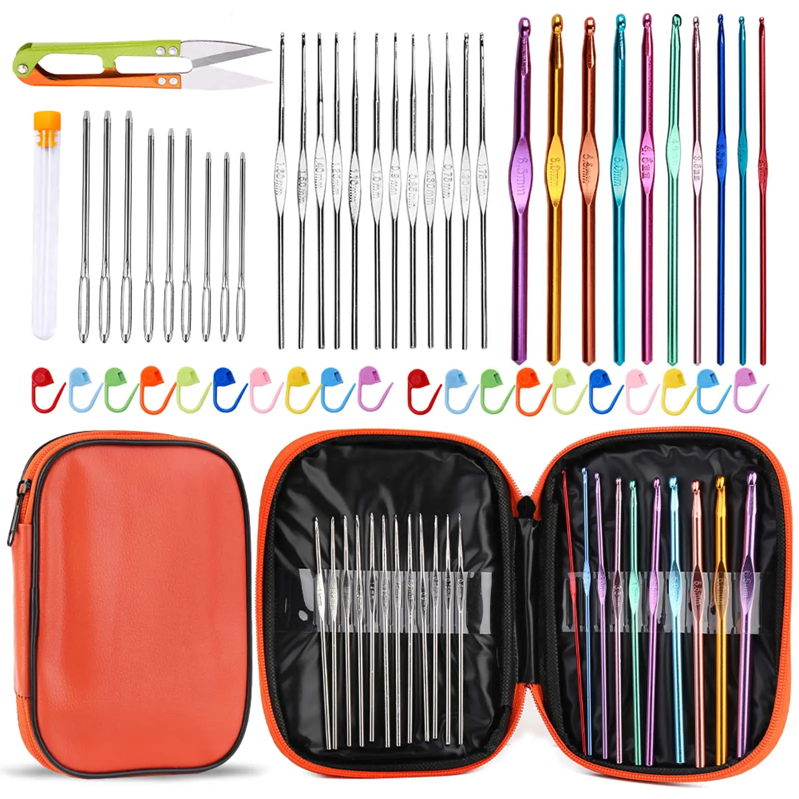 Crochet Needles Set, 1 Set Crochet Hooks Kit with Storage Case, Ergonomic Knitting Needles and Accessories, DIY Hand Knitting Craft Art Tools for Begi