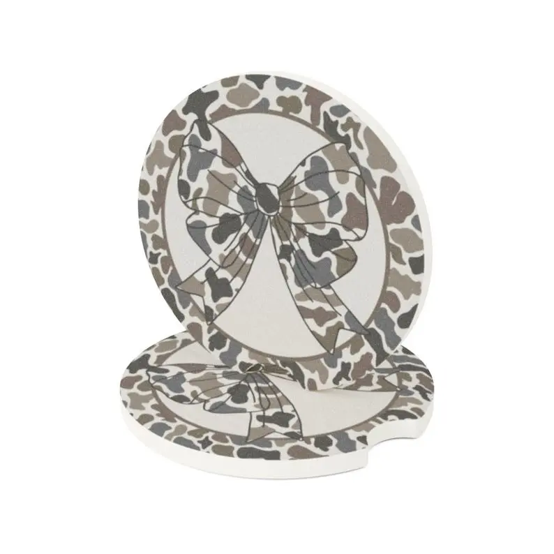 Camouflage Bow Car Coaster, Soapstone Drink Holder Insert