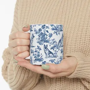 [Sale Up To 40% + Freeship]  German Shepherd French Toile de Jouy Mug - Elegant Blue Toile Coffee Cup for German Shepherd Mom, Dog Lover Gifts, Ceramic Dog Tea Drinkware
