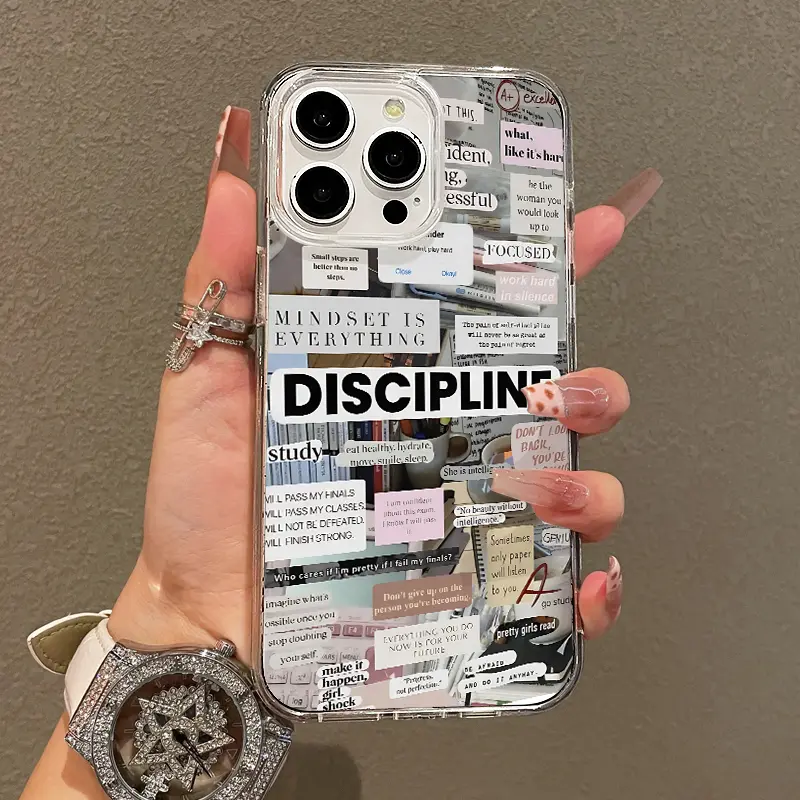 Soft Girl Magnetic Smartphone Case for iPhone 11/12/13/14/15/16/17 Pro Max, Motivational Discipline Collage Design, Lightweight, Drop-Proof, MagSafe Compatible Handheld Cellphone Protection for Teen Girls Devices