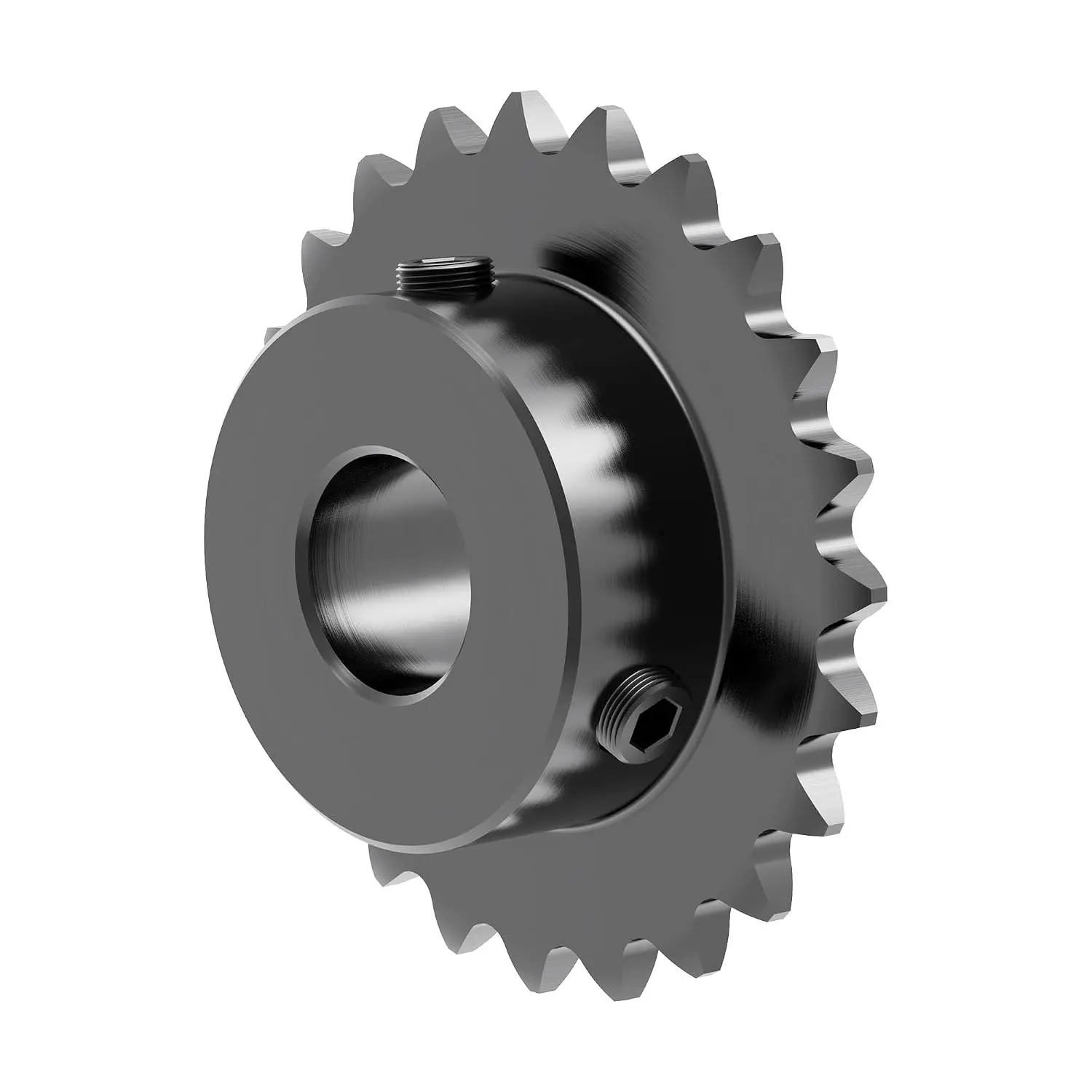 25 Tooth Roller Chain Sprocket, 25 Chain, 16mm Bore | B Type Hardened Teeth, Sigle Strand, 1/4" Pitch, Black Oxide 1045 Carbon Steel with Fasten Screws for 04C Chain