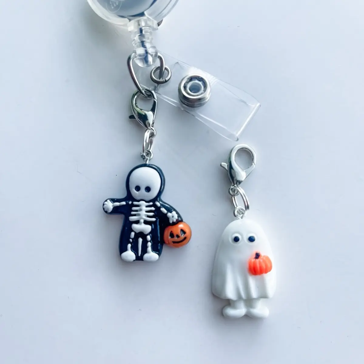 Acrylic Ghost Skeleton Badge Reel Charm Lanyard Charm Nurse Doctor Teacher Badge Charm Nurse ID Holder Charm Purse Charm Backpack Halloween Spooky October Trick Or Treat