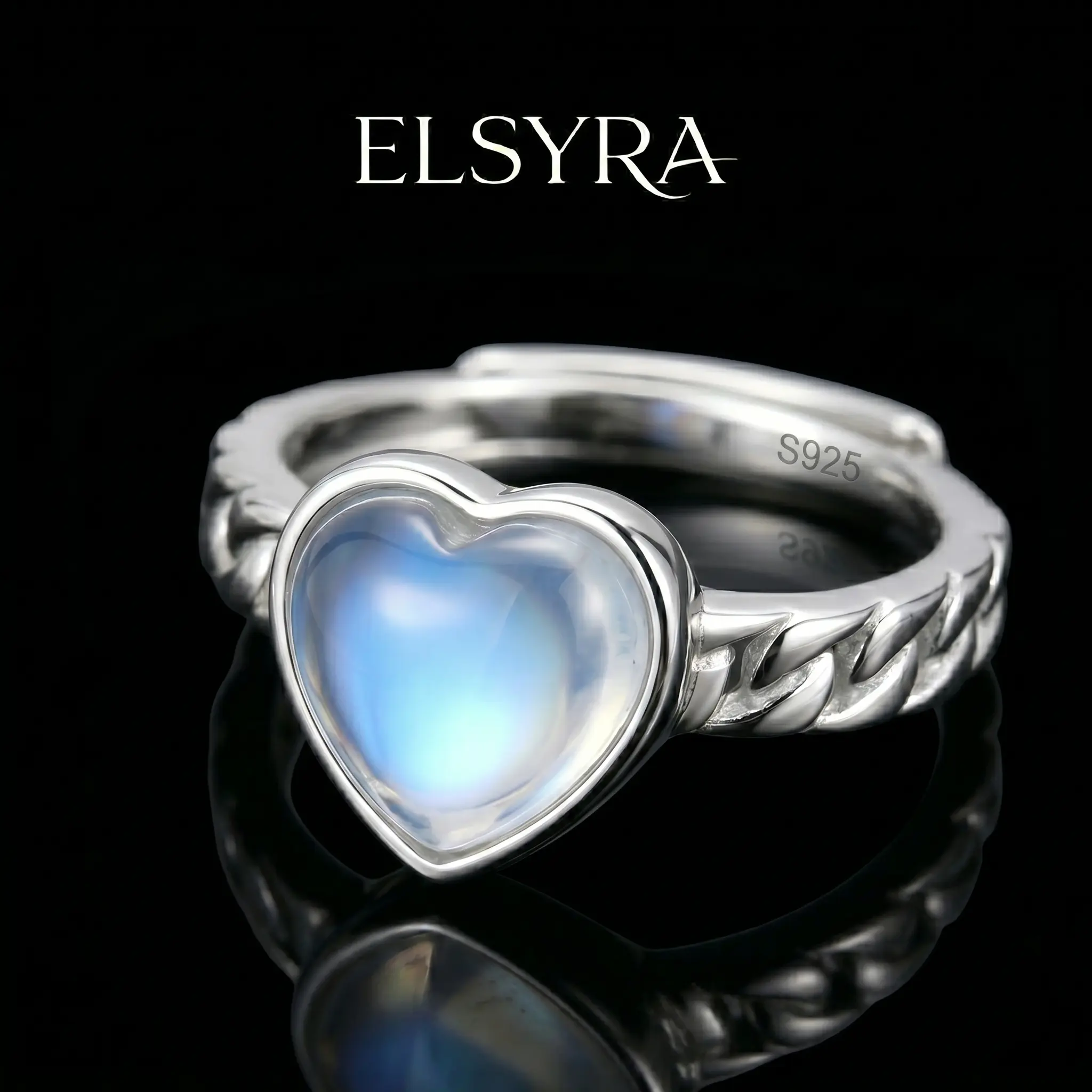 925 Sterling Silver Heart Moonstone Ring Jewelry Gifts for Women,Fashion Women'S Heart-Shaped Moonstone Temperature-Sensitive Mood-Changing Ring Adjustable Opening,infinite Love Heart Promise Ring Wedding Birthday Graduation Jewelry Gift