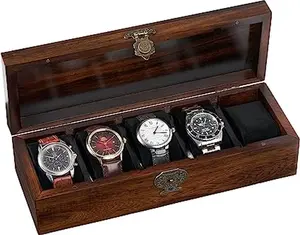 Bimoha 5 Slot Wooden Watch Box for Men - Personalized Storage Box with 5 Slots for Watches, Watch Display Case with Removable Pillows, Gift for Loved Ones, Jewelry Box, Gift Idea (5 slots - S1 black)