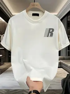 Men’s Heavyweight Black Cotton T-Shirt – Oversized Crew Neck with Bold White ‘R’ & AIGC Graphic