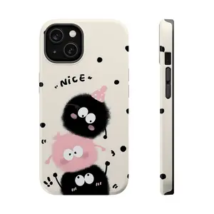 Kawaii Black Pink Fluffy Characters iPhone Case, Fits iPhone 17 16 15 14 13 12 Pro Max, Magsafe Phonecase