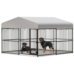 10x10x7 FT Deluxe Outdoor Dog Kennel - Heavy Duty Outside Metal Pet Playpen Mansion! Escape-Proof Large Dog Run House with Lockable Door & Waterproof Canopy, Anti-Coyote Predator Cage for Backyard Chicken Farm, Fast US Shipping