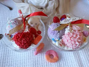 Whipped Ice Cream Bowl Candle Valentine's Day Gift Handmade Dessert Candle Teddy Bear Roses Candle Bedroom Scented Candle Soy Wax Sweets Cream Wax Sweet Berries Fragrance Birthday Candle Wedding Candle Kitchen Dorm Aroma Decor