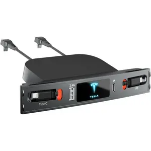 Tesla USB HUB for 2021 2022 Model 3 Model Y, Multi-Port Retractable Docking Station, Dual USB Input, Fast Charging Cable, Center Console Accessory