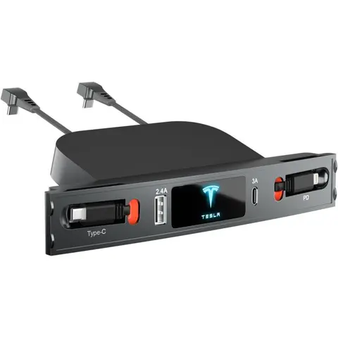 Tesla USB HUB for 2021 2022 Model 3 Model Y, Multi-Port Multiple USB Port Retractable Docking Station, Fast Charging High Speed USB Cable, Center Console Accessory