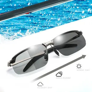 Men's Metal Photochromic Polarized Sunglasses, Smart Light Sensitive Transition Lens Driving Shades, Day Night Dual Use Outdoor UV400 Protection Sports Fishing Sun Glasses for Male