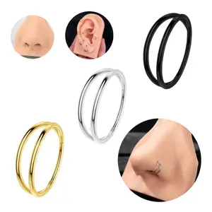 Oufer 20G/18G/16G Hinged Segment Double Rows Nose Nostril Piercing Hoop Ring Helix Conch Lobe Hoop Cartilage Hoop Ring 5mm 6mm 7mm 8mm 9mm 10mm 11mm 12mm 316L Stainless Steel