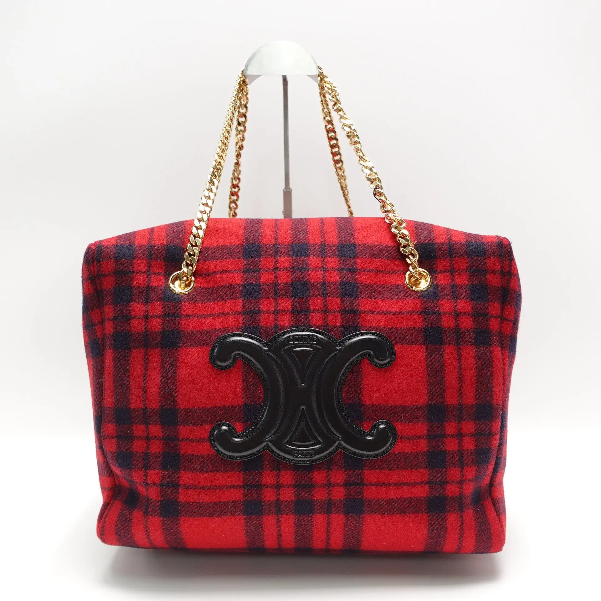 Pre-owned Celine Wool Shoulder Bag Red Triomphe Chain T10429013