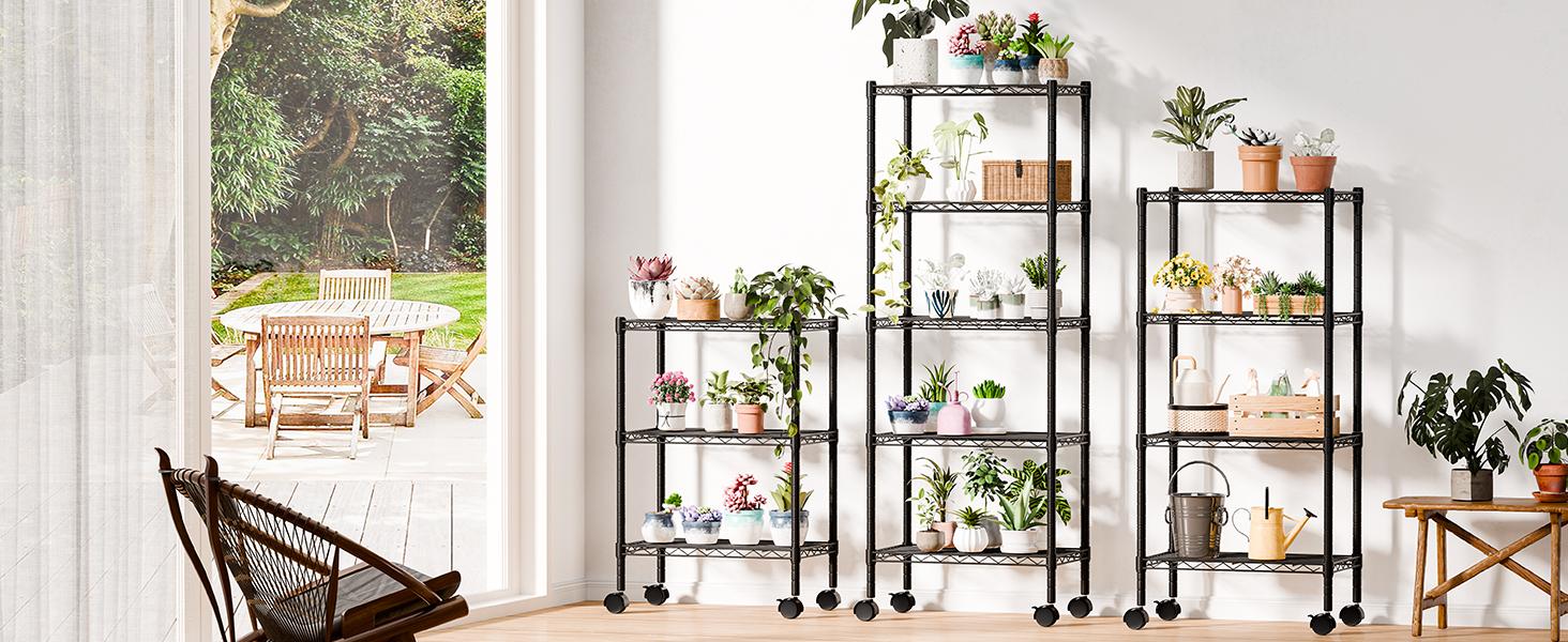 Heavy Duty Storage Shelves with Wheels, Adjustable Shelving Unit for Garage Kitchen Pantry, 200 lbs per Shelf, Black