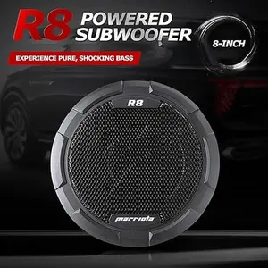 Marriola R8 Slim Under Seat Powered Car Subwoofer with Built-in Amplifier 600W Peak, High-Level Inputs & Immerse Bass, 8 Inch Round Design, Complete Wiring Kit Feel The Live Experience Easily Handle Dj Music