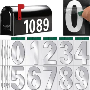 Mailbox Numbers, Reflective Mailbox Numbers for Outside, Modern Number Vinyl  Mailbox Stickers,  Adhesive Numbers for Mailbox with Scraper and Masking Tap, (5 Sets, 2 Inch)