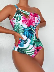 Women's Casual Slim-Fitting Tropical Pattern All-Season Wear, Xw2021009 Single Piece Round Ring Accessory, No Ca Prop 65 Re, Swimsuit For Beach