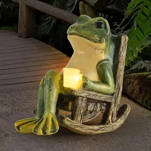 Solar-Powered Miniature Frog Garden Statue, Outdoor Decorative Lamp for Patio/Yd, Mom & Dad Housewarming Gift, Fairy Garden Accessory (Home Improvement Outdoor Lighting)