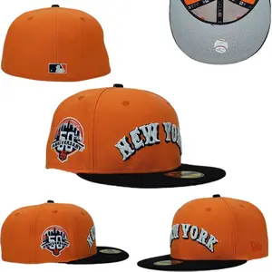 New Era New York Mets 59FIFTY Fitted Cap Orange Black – Premium MLB Flat Brim Baseball Hat with Bold NEW YORK Embroidered Design