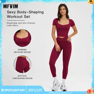 MFVIM Women's Two-Piece Colorblock Yoga Set, High-Waisted Ribbed Casual Fitness Sportswear, Versatile for Gym Workout
