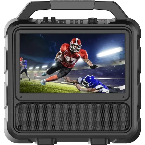 Monster Vision 2 Portable LCD Bluetooth/Auxiliary Input Speaker - 15.6" 1080p Screen, Waterproof, 25hr Audio Playback, 20kHz, AC Power-Compatible, Micro USB Port, Remote Control, Rechargeable Battery, Mobile Charging Gadget, 17.80"(L)x9.00"(W)x18.75"(H)